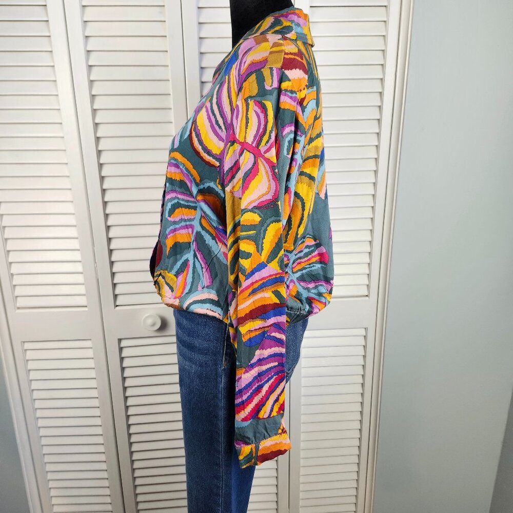 Haute Hippie Faux Wrap Top Colorful Tropical Women's size Small - Picture 6 of 15